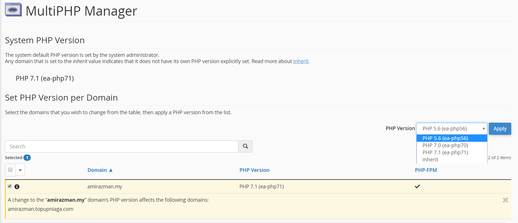 tutorial tukar versi php cpanel