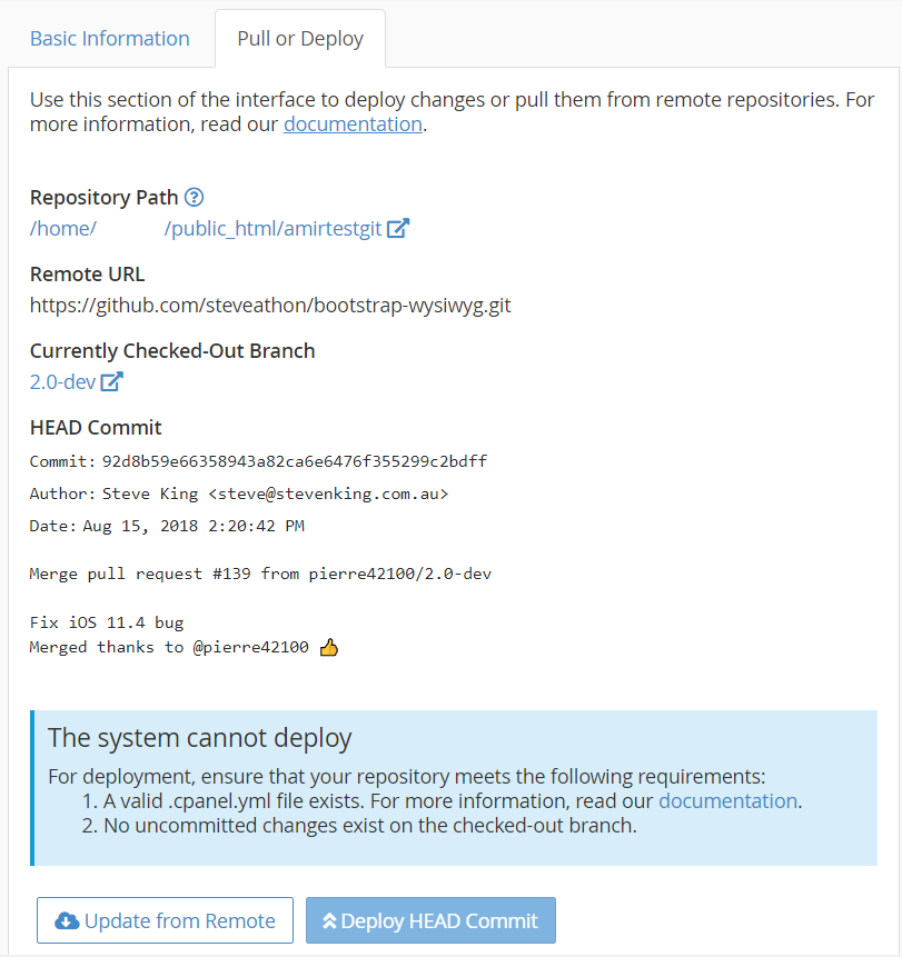 pull or deploy git cpanel