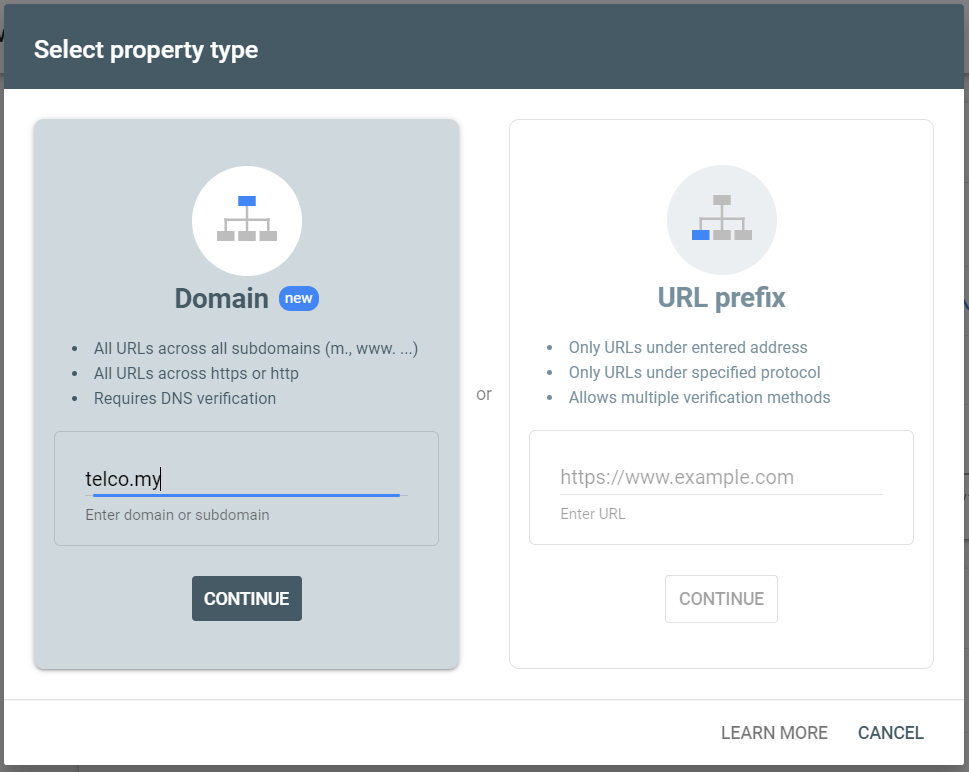 tutorial add domain google search console