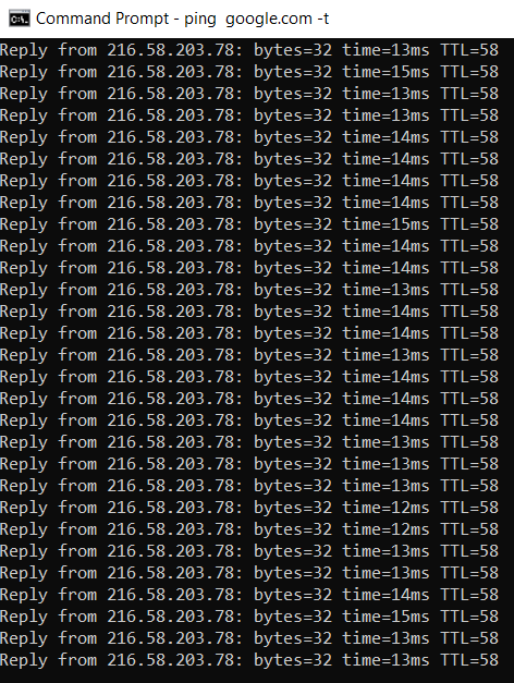 ping google.com -t